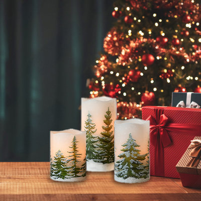 Battery Operated Green Pines LED Wax Candles