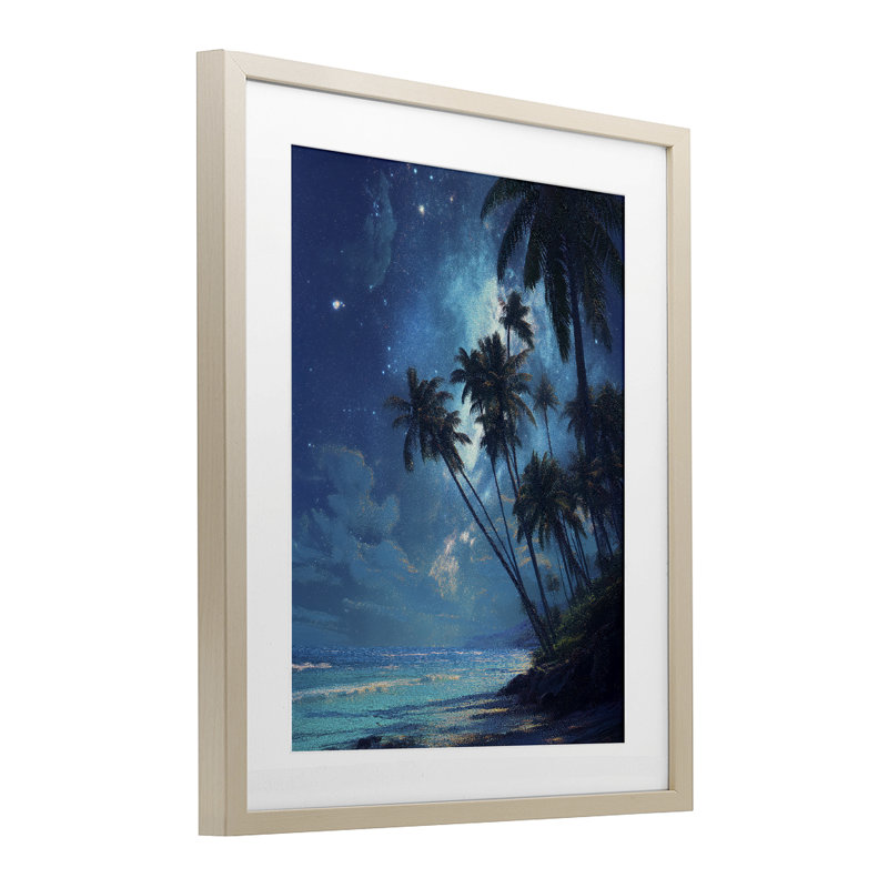 Moonlit Beach Palm Trees, reproduction encadrée sous verre, conception de Ziwei Li, H 16 po x l 13 po