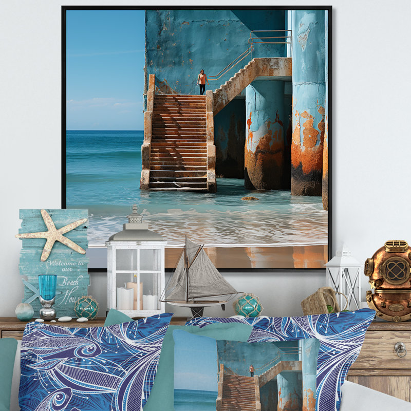 «Beach Pier Urban Waterscapes I», reproduction sur toile, H 36 po x l 36 po x P 1,5 po, Cadre flottant noir