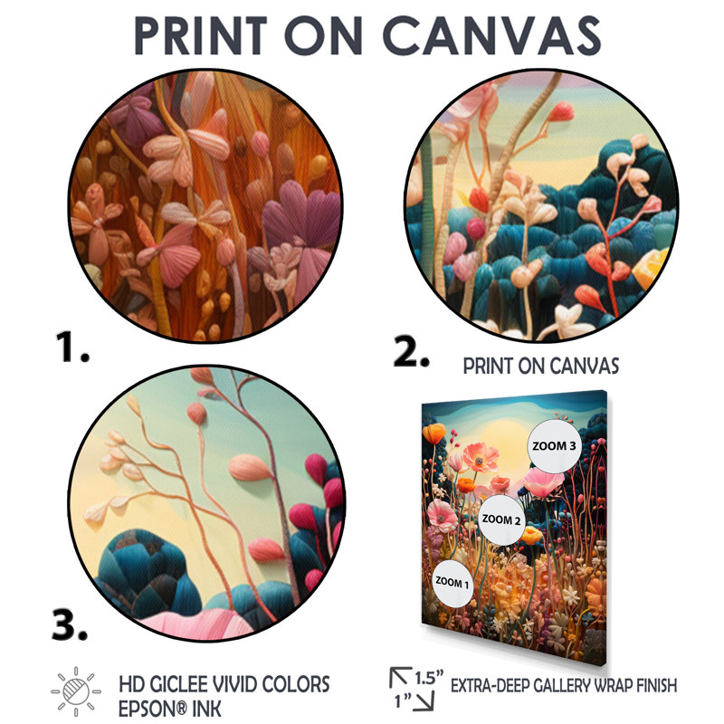 «Vibrant Wildflowers Lake Sunset», art mural lac, Toile noire avec cadre flottant, H 20 po x l 12 po