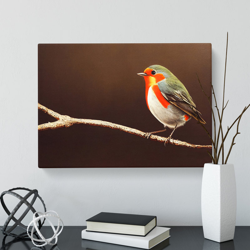 Dramatic Robin Bird - Wrapped Canvas Photograph - Wrapped Canvas, 35cm H x 50cm W x 3cm D