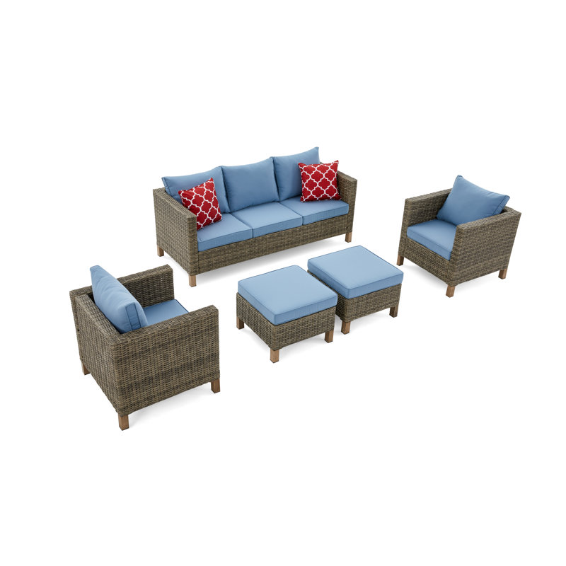 Ensemble de conversation pour patio avec coussins Brezae, Bleu