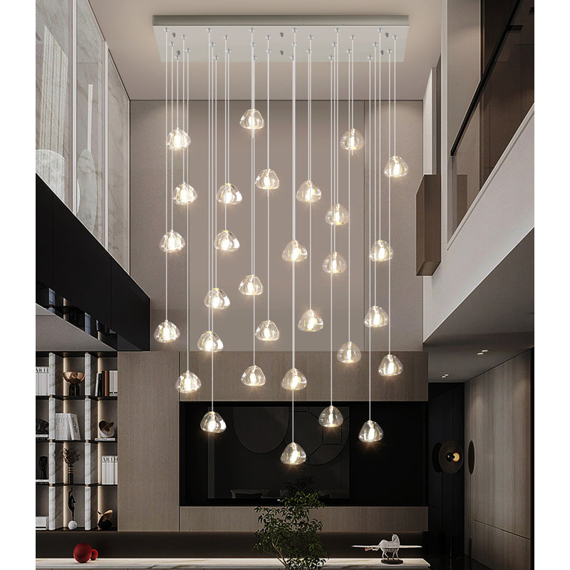 Lustre 30 lumières rectangulaires à intensité variable, Argent argent
