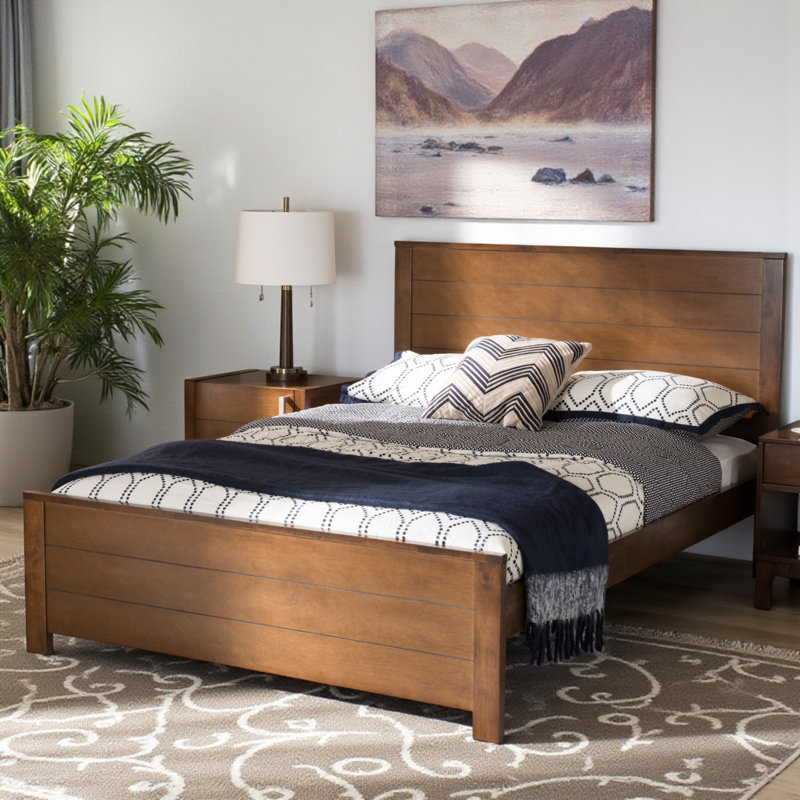 Plateforme en bois massif Louisville, lit double, brun noyer H 41,34 po x L 77,01 po x l 55,91 po, Double, Brun
