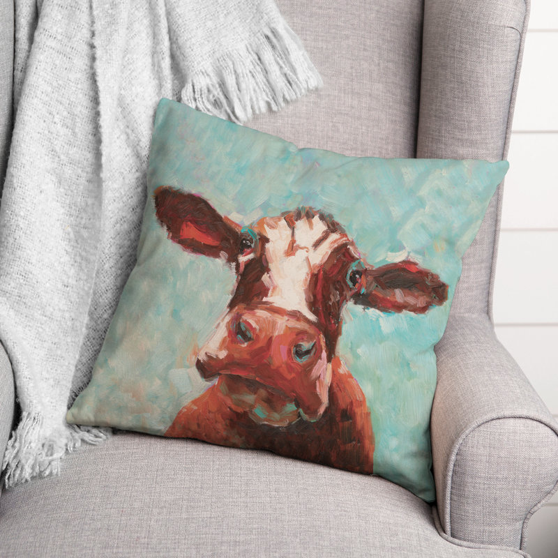  Cow Outdoor Square Pillow Cover & Insert, Pink