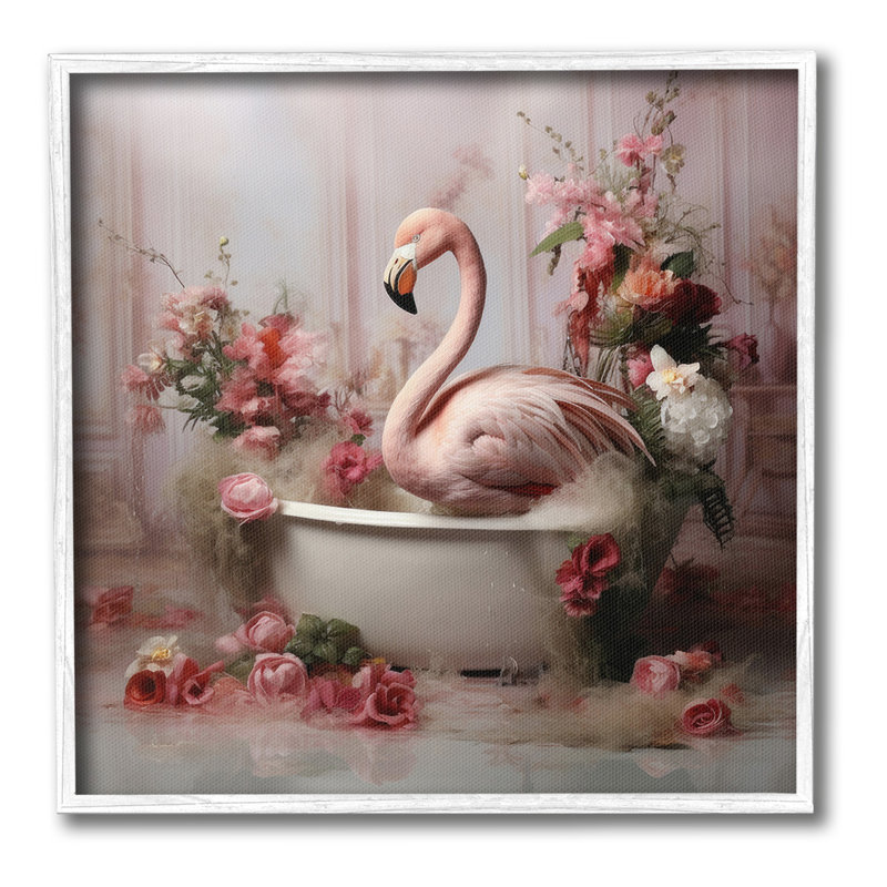 «Flamingo in Stately Bathroom», estampe numérique encadrée par Lazar Studio, Estampe numérique encadrée blanc bord de mer
