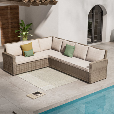 Dhirpal 80.31'' Wide Outdoor L-Shaped Patio Sectional Set with Sunbrella Fabric Cushion.