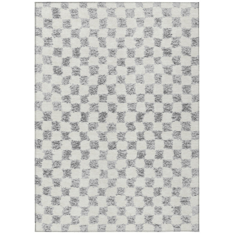 Machine Washable Indoor/Outdoor Xhevrie Gray Rug, Rectangle 5' x 7'6"