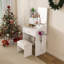 Miroir de salle de bain 3 lumières DEL avec tabouret, coiffeuse pour chambre à coucher, 2 tiroirs et 5 armoires de rangement (4 ouvertes + 1 cachée), éclairage réglable (blanc)-129380409