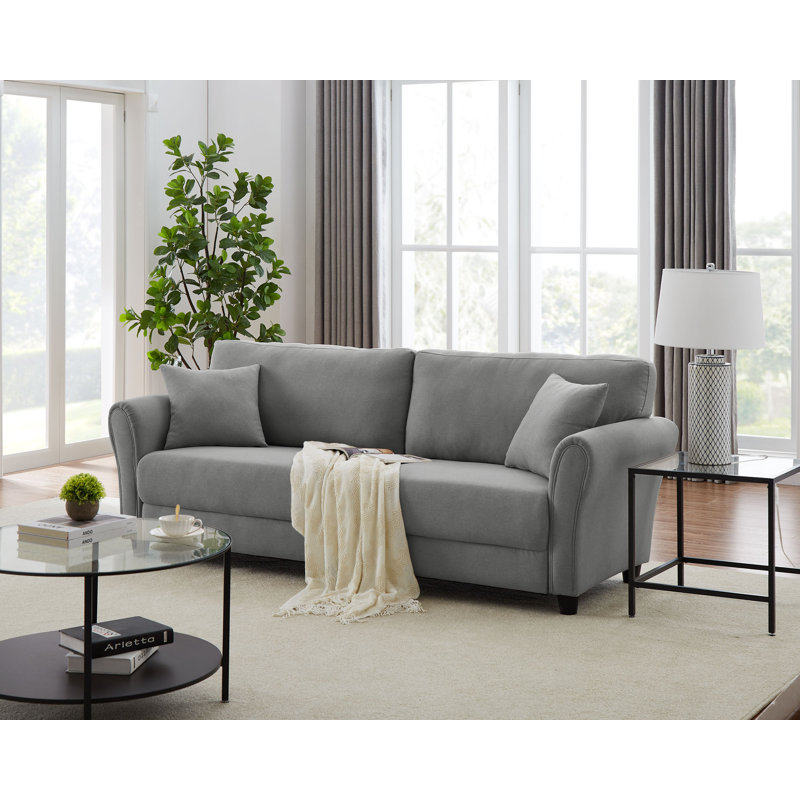 Upholstered 85.4'' Sofa, Light Gray 100% Linen