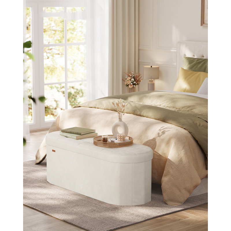 110cm Wide Tufted Oval Standard Ottoman with Storage, White