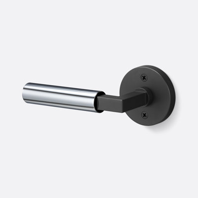 Fausse rosette ronde Levanto en noir mat, poignée lisse en chrome poli