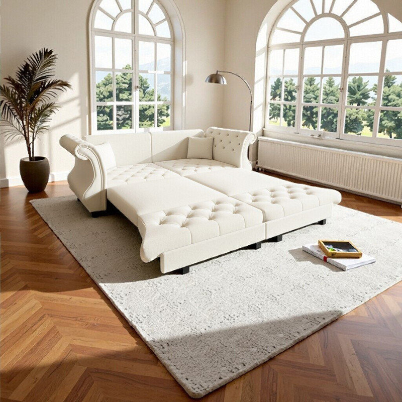 Canapé-lit 3 en 1 Chesterfield, Beige