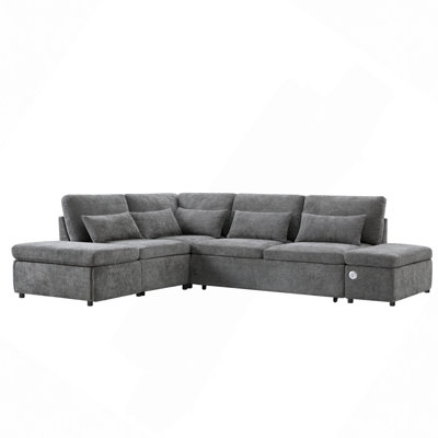 Canapé modulaire coulissant de 107 po en forme de L avec sièges larges, repose-pieds avec rangement à mouvement libre, combinaison libre, canapé en chenille pour salon et appartement