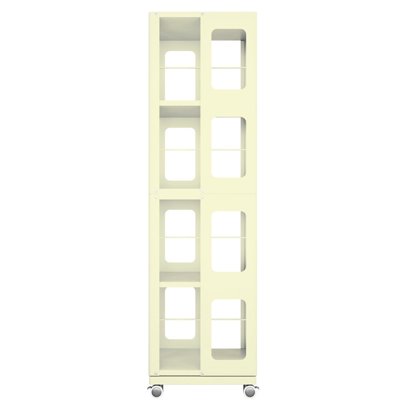 4 étagères rotatives, 360 roulettes, assemblage facile, faible encombrement, grande capacité, protège la bibliothèque pour les membres de la famille avec grand porte-livres spacieux et jaune, nouveau style, coins arqués pour,