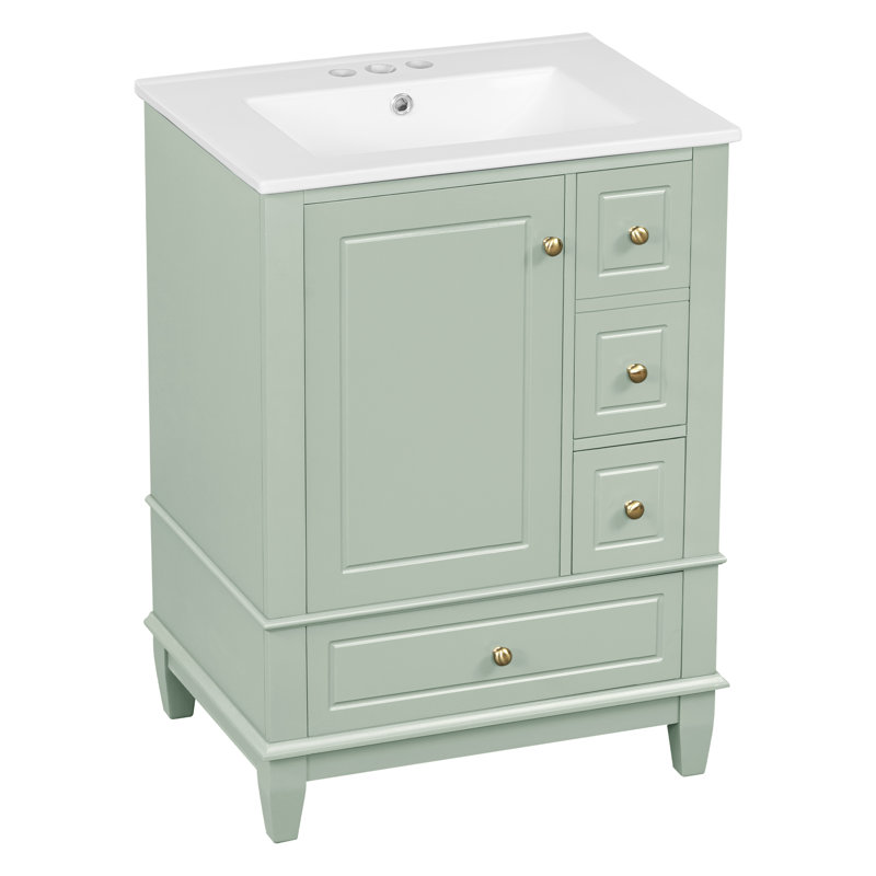 Meuble-lavabo moderne 24 po avec lavabo et tiroirs, armoire de rangement en bois massif (noir / blanc / bleu / vert), Vert