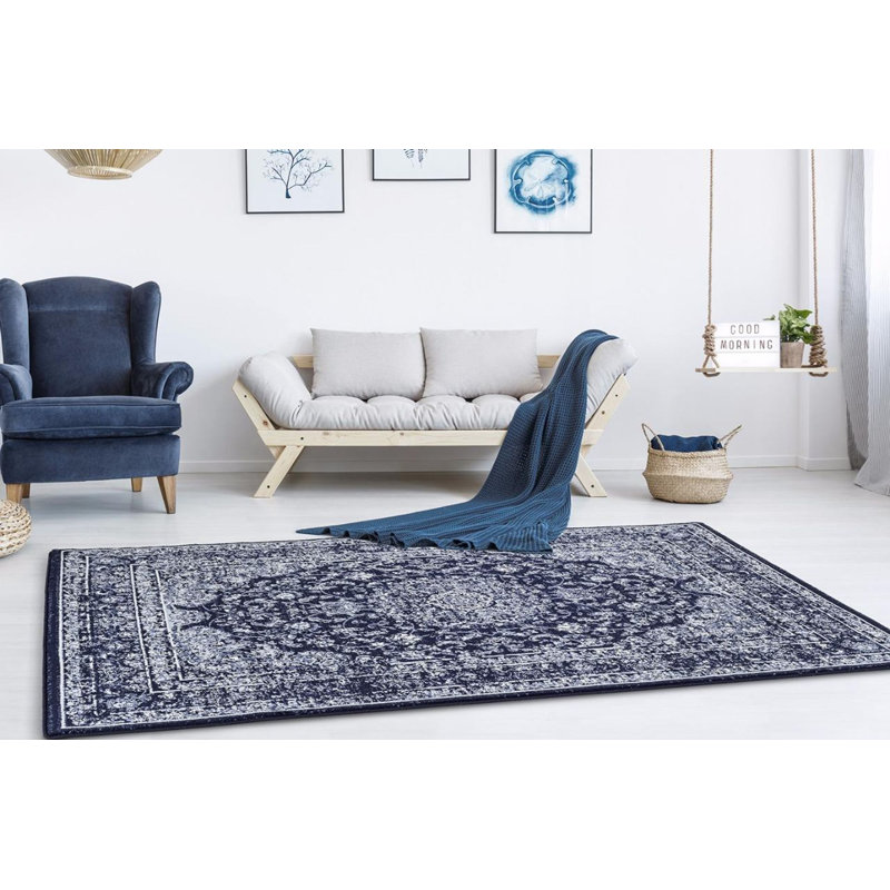 Tapis oriental bleu marine Mogos, Rectangle 8 pi x 10 pi