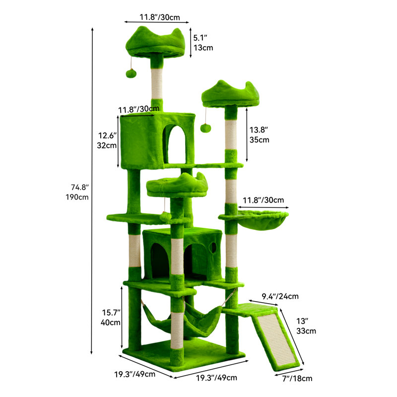 Arbre à chat H 75 "à 3 niveaux avec 3 perchoirs, Vert