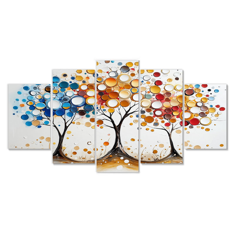 Automne orange et bleu, arbre, saisons, reflets III - ensemble abstrait d'art mural Mid-Century