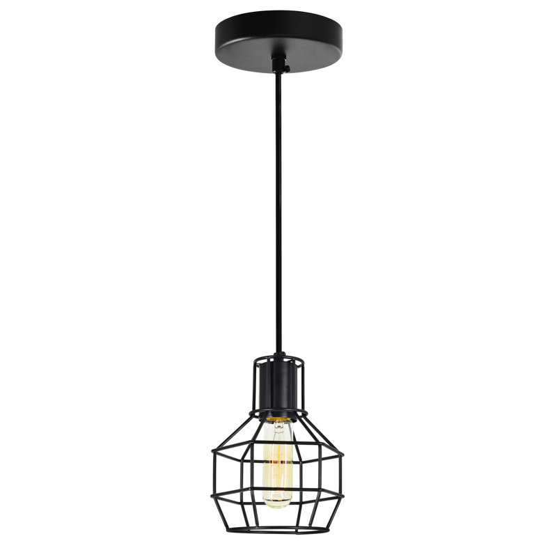 Mini-luminaire suspendu 1 lumière, abat-jour en métal noir ajouré 6 po - Luminaire suspendu industriel rustique, Noir