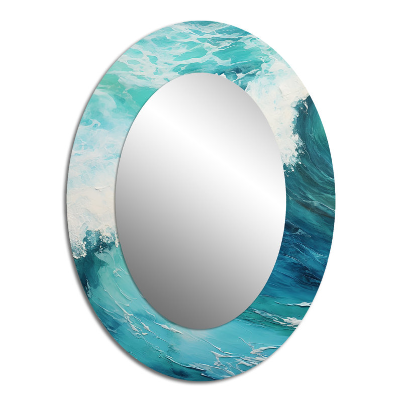 Décoration de miroir océan bleu sarcelle Wave Expression I - ovale bleu, 40 po x 30 po