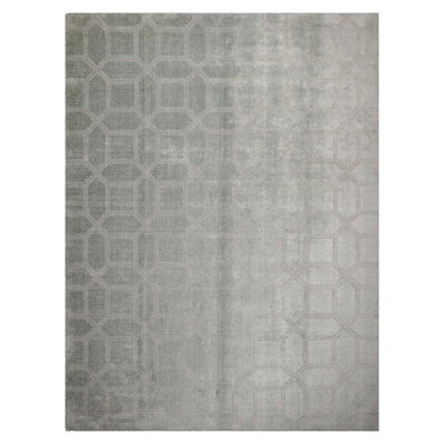 Tapis gris en soie noué à la main 9 pi x 11 pi 10 po
