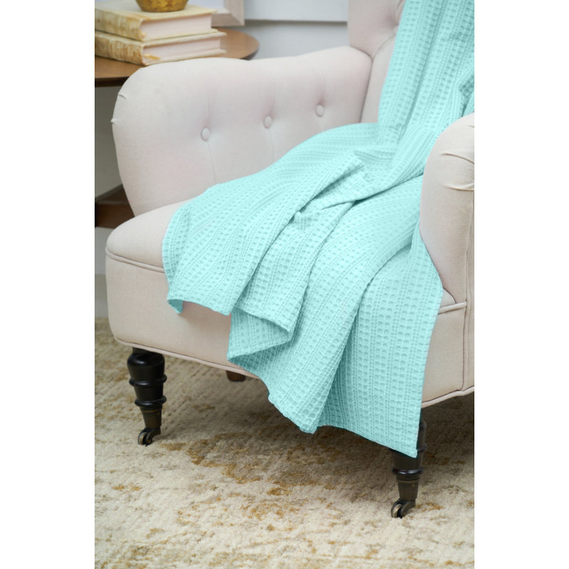 Textured Cotton Waffle Throw, Blue
