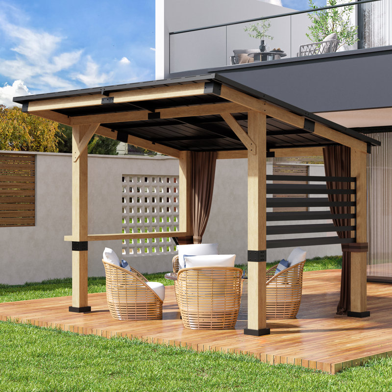 12 pi. L 10 pi. D Pavillon de jardin en bois massif avec toit en acier