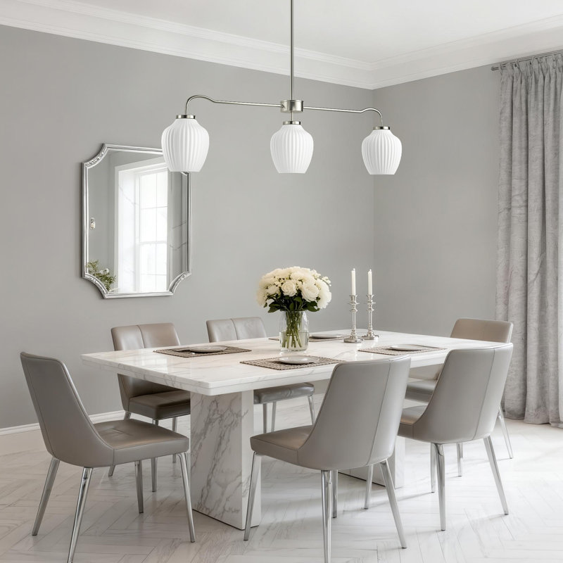 3-Light 36"W Nickel Modern Linear Pendant with Frosted Glass Shades for Kitchen Island or Dining Room, Mirror Nickel