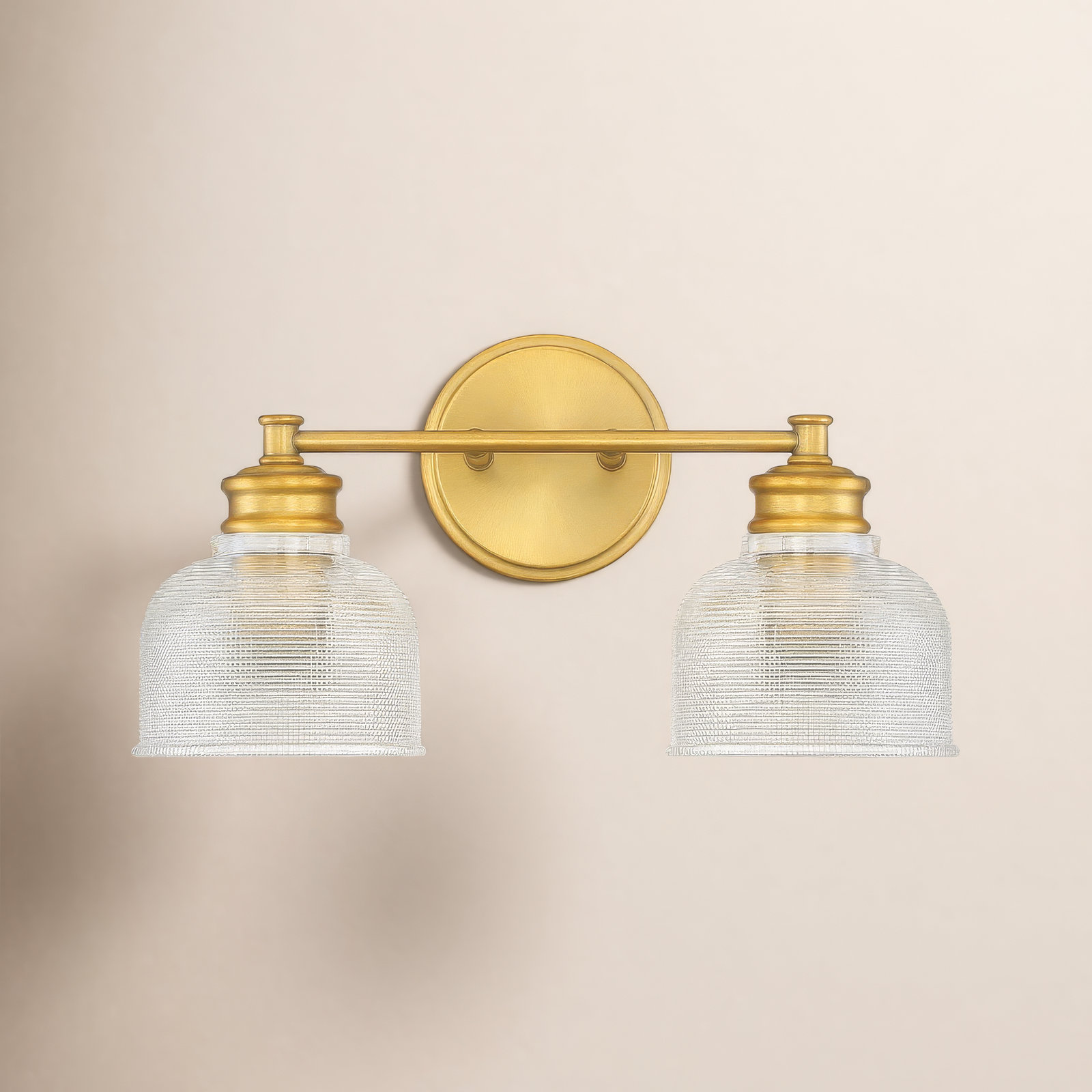 Besima 2 Light Ribbed Dimmable Vanity Light, Natural Brass