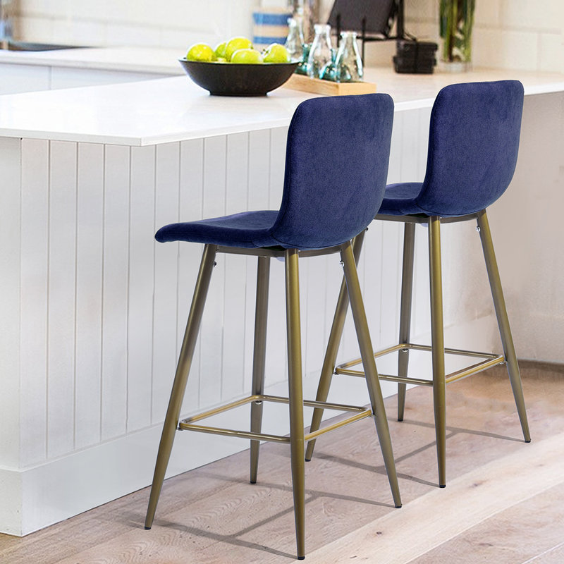 Fuhrman Upholstered Counter Stool with Metal Frame, Dark Blue