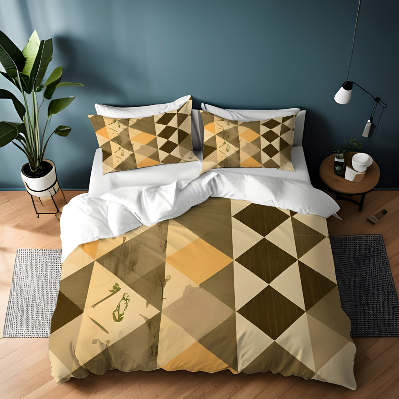 Polyester Checked Duvet Cover, King Duvet Cover + 2 King Shams