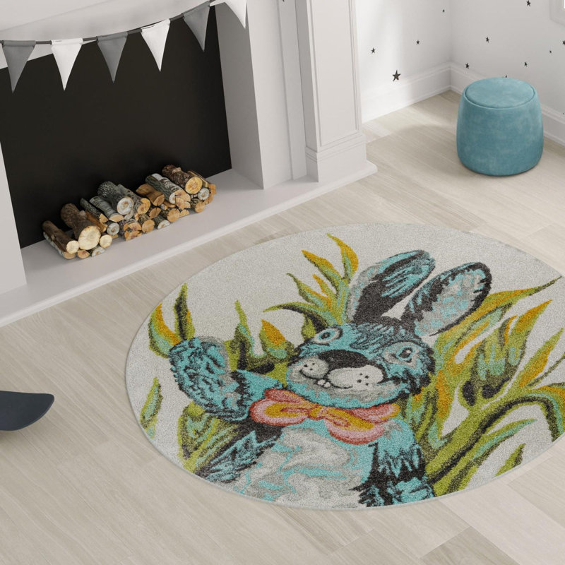 Unique Loom Bunny Whimsy Kids Rug, Round 2'2"