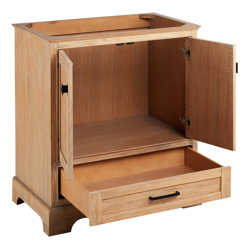 Driftwood Brown Solid Wood Freestanding Vanity Cabinet with Black Hardware
