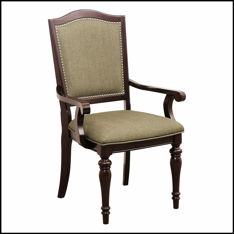 Ensemble de 2 fauteuils à finition cerisier avec siège et dossier rembourrés, garniture cloutée, mobilier en bois pour une assise élégante