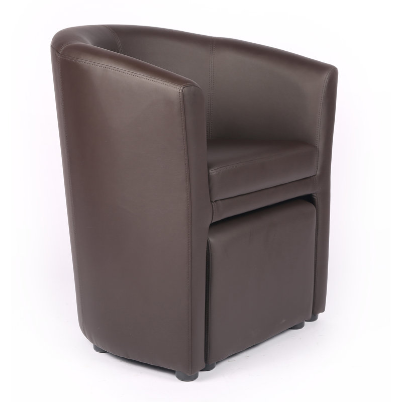 Faux Leather Barrel Chair with Footstool, Brown
