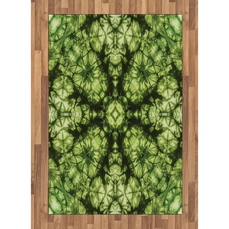 Green High Density Long Fiber Poly Threads Decorative Area Rug Carpet, Rectangle 4' x 5'8"