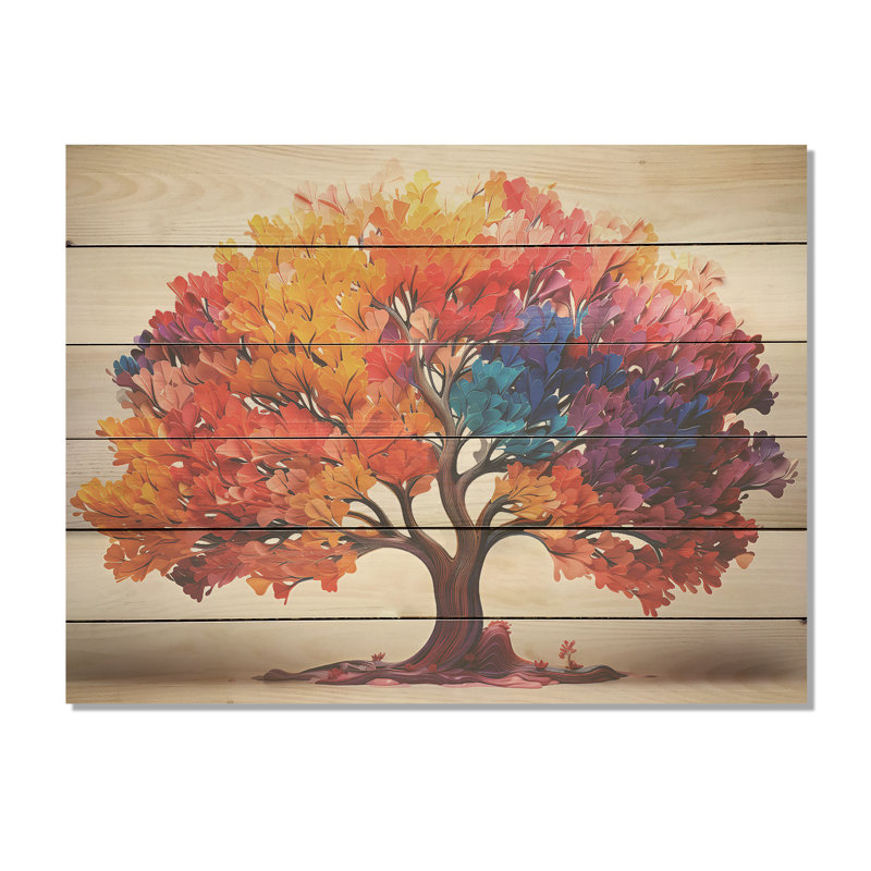 Érable abstraction colorée - érable sur bois, art sur bois de pin naturel, H 30 po x l 40 po