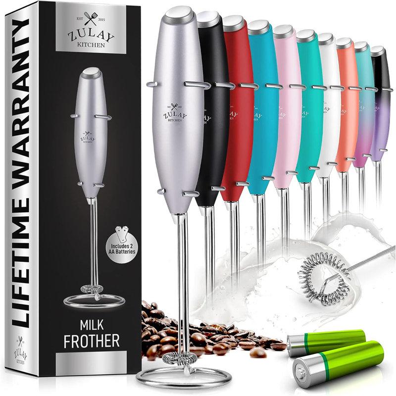 Zulay Kitchen Handheld Milk Frother, Silver