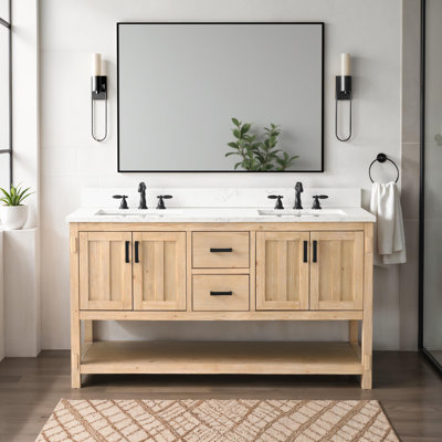 Ensemble de meuble-lavabo double 60 po avec plateau en pierre reconstituée Marissa