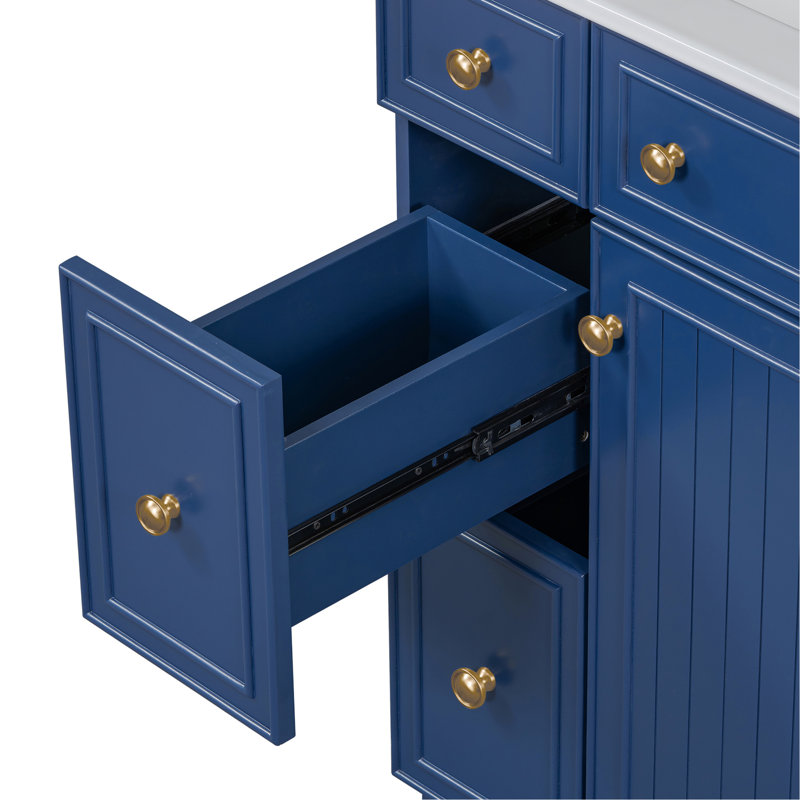 Armoire de meuble-lavabo avec lavabo en céramique Motonobu, Bleu