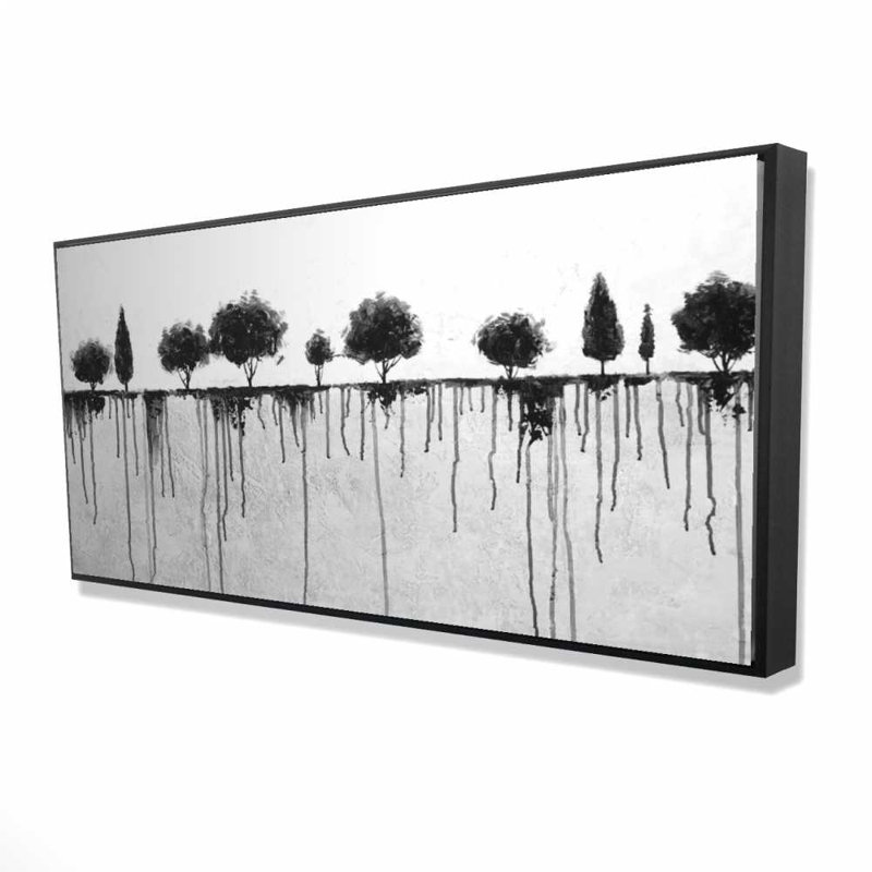 Ink Bleeding Trees - Gray Framed Canvas for Living Room Decor