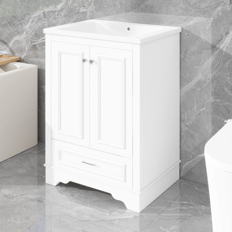 Meuble-lavabo autoportant moderne 24 po avec lavabo en céramique, Blanc