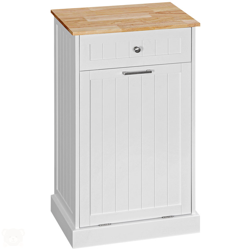 Armoire à déchets inclinable à un tiroir et un compartiment, Blanc/naturel
