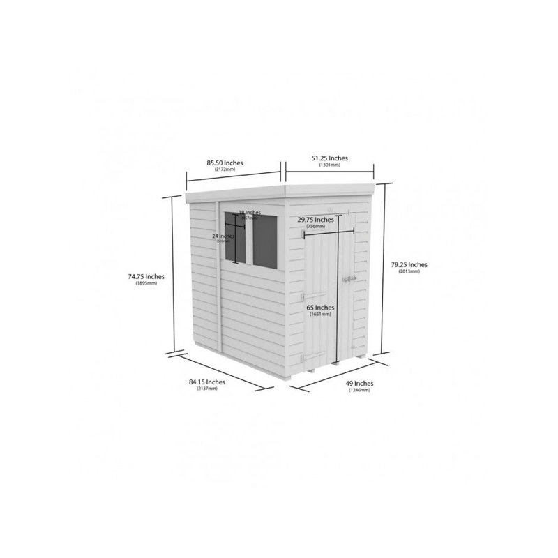 Total Sheds 4ft x 7ft Pent Garden Shed - Single Door - No Windows - Pressure Treated Timber - UK Manufactured