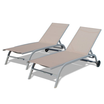 Chaise Lounge Outdoor Set Of 2, Lounge Chairs For Outside With Wheals, Outdoor Lounge Chairs With 5 Adjustable Position, Pool Lounge Chairs For Patio, Beach,Yard,Deck,Poolside(Khaki, 2 Lounge Chairs)