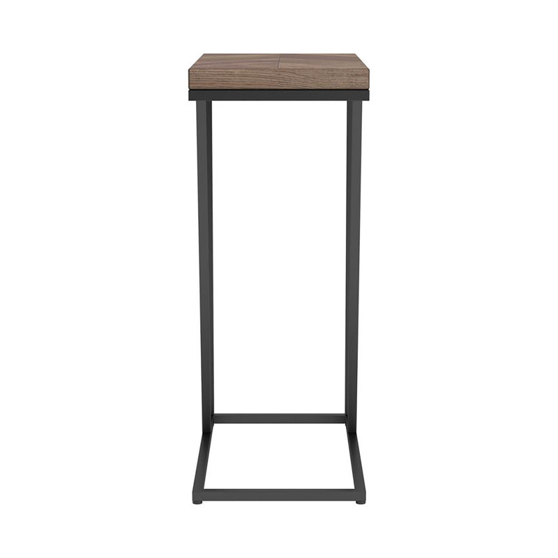 Table d'appoint rustique tabac à chevrons et sable noir, table de bout