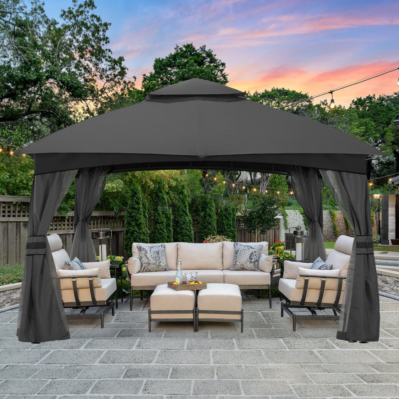 MASTERCANOPY Premium Steel Patio Gazebo with Mosquito Netting, Gray, 9 ft. x 9 ft.