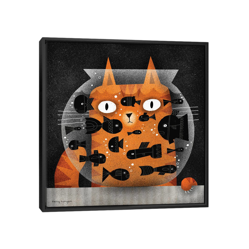 Pêche par Terry Runyan - reproduction, H 12 po x l 12 po x P 1,5 po, Toile avec cadre noir, Pas de tapis