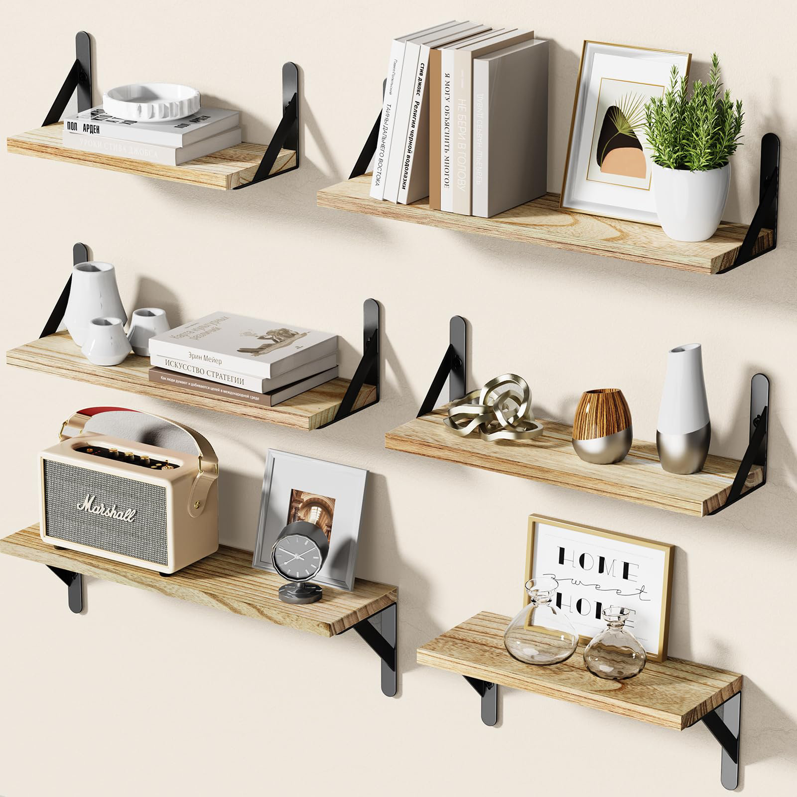 Ebern Designs Shontella 6 Piece Wood Floating Shelf | Wayfair